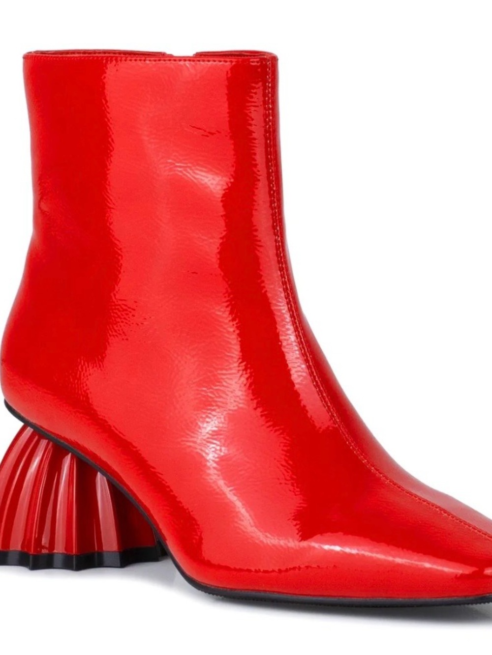 Glossy Red Patent Ankle Boot with Sculpted Block Heel